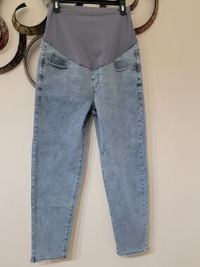 Light Wash Maternity Jeans with Gray Stretch Panel